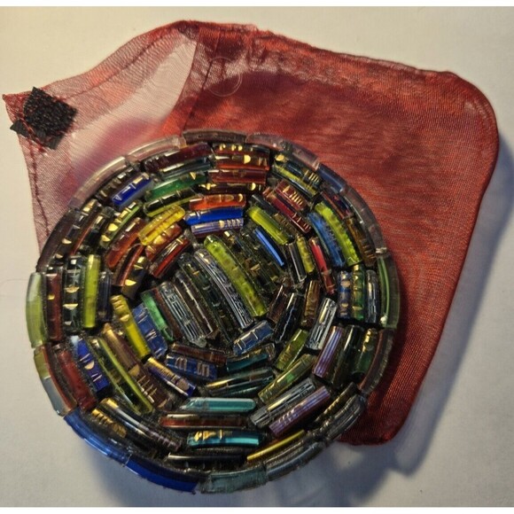 TARA Glass Beading Pocketbook Mirror w/silk voil bag - Picture 1 of 5